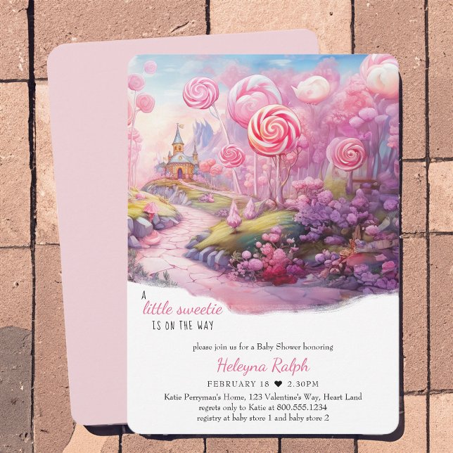 Invitación Little Sweetie Candyland Fairytale Baby Shower (Fairytale Candyland girl's baby shower invitation for a Little Sweetie on the Way)