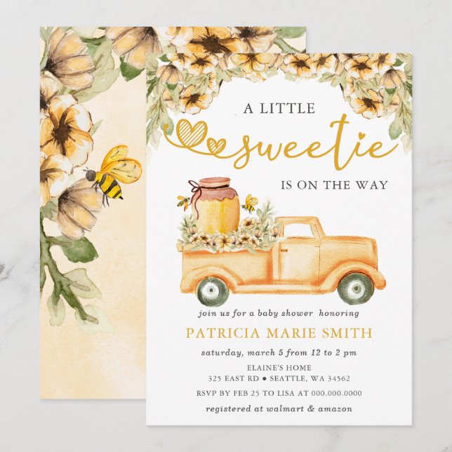 Invitación Little Sweetie está en camino a la Baby Shower de  (Anverso / Reverso)