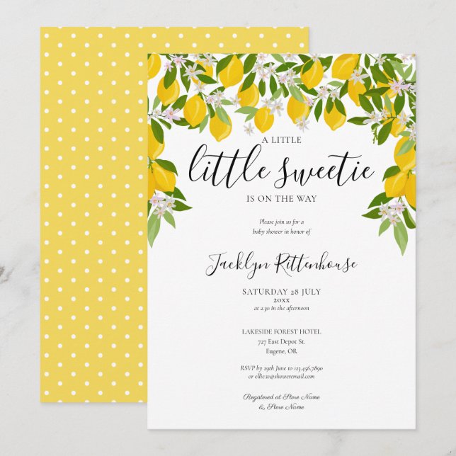 Invitación Little Sweetie Lemon Blossom Greenery Baby Shower (Anverso / Reverso)
