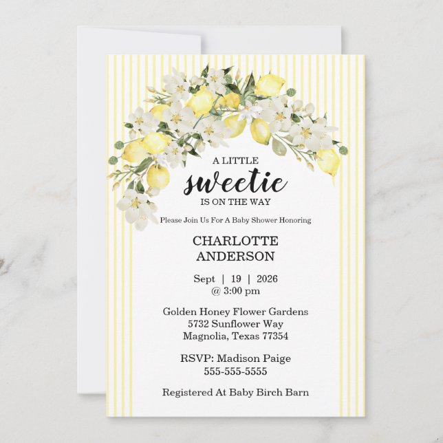 Invitación Little Sweetie Lemon Yellow Baby Shower (Anverso)