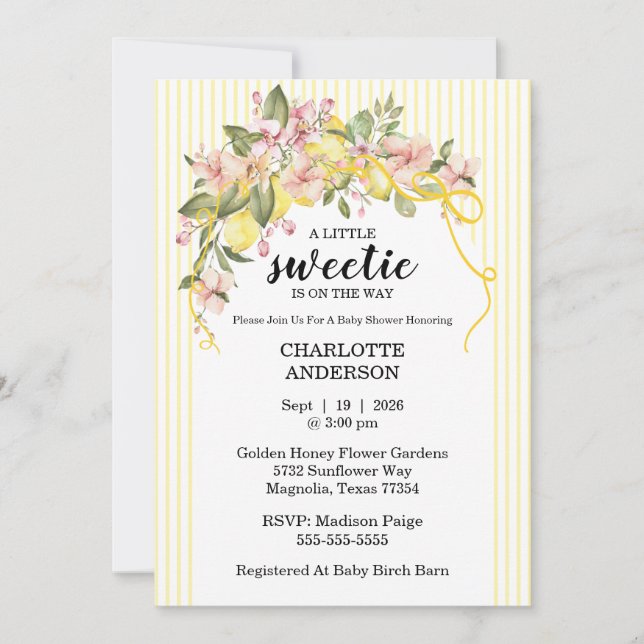 Invitación Little Sweetie Lemon Yellow Pink Baby Shower (Anverso)
