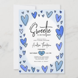 Invitación Little Sweetie Valentine Hearts Blue Baby Shower