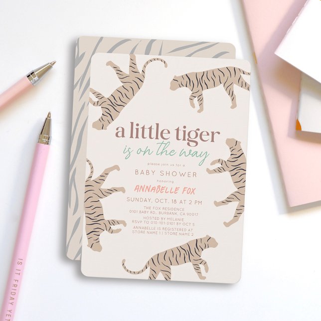 Invitación Little Tiger Modern Taupe Baby Shower (Subido por el creador)