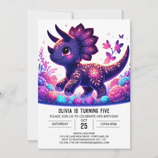 Invitación Little Triceratops Dinosaur Cumpleaños Digital (Anverso)