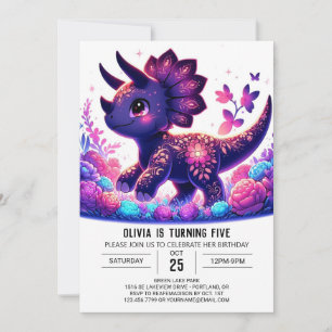 Invitación Little Triceratops Dinosaur Cumpleaños Digital