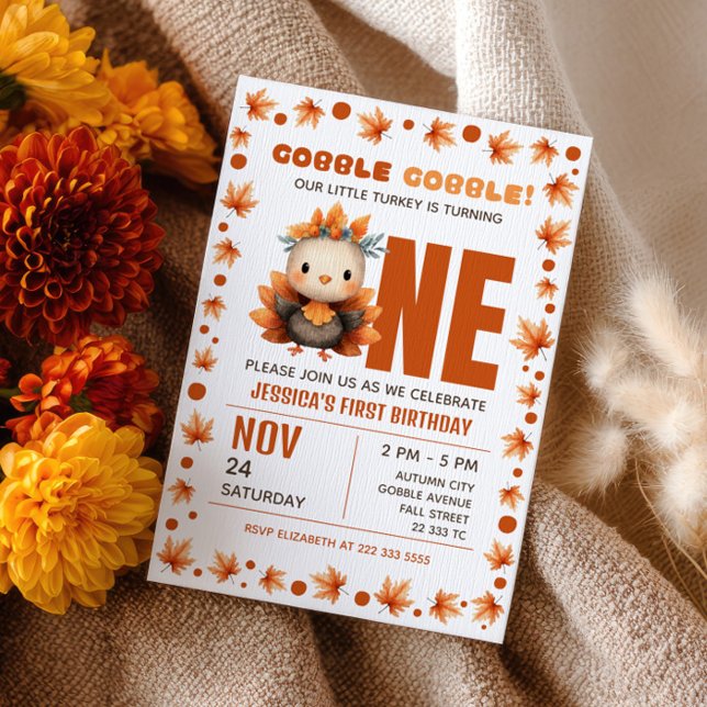 Invitación Little Turkey Autumn Thanksgiving 1st Birthday (Subido por el creador)