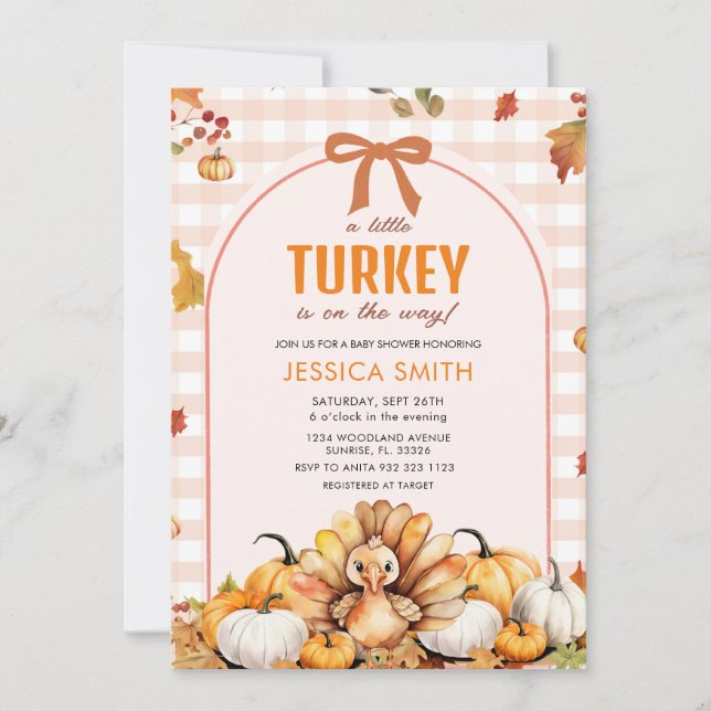 Invitación Little Turkey Fall Autumn Pumpkin Baby Shower (Anverso)