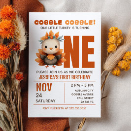 Invitación Little Turkey Gobble Thanksgiving 1st Birthday