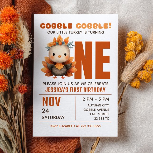 Invitación Little Turkey Gobble Thanksgiving 1st Birthday (Subido por el creador)