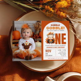 Invitación Little Turkey Thanksgiving 1st Birthday Photo
