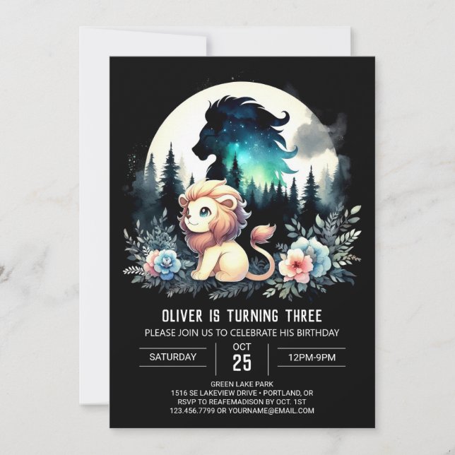 Invitación Little Watercolor Lion Birday (Anverso)