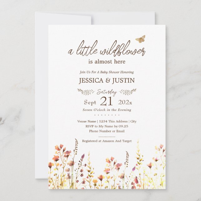 Invitación Little Wildflower Baby Shower (Anverso)