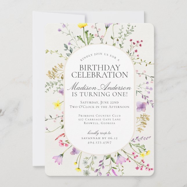 Invitación Little Wildflower Boho Floral Birday Party (Anverso)