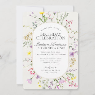 Invitación Little Wildflower Boho Floral Birday Party