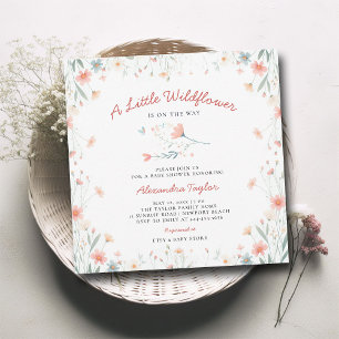 Invitación Little Wildflower Coral Verde azulado Cute Chica B