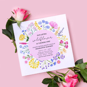 Invitación Little Wildflower cumple un primer cumpleaños
