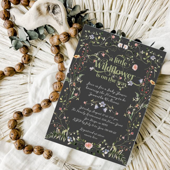 Invitación Little Wildflower Dark Modern Floral Baby Shower (Subido por el creador)