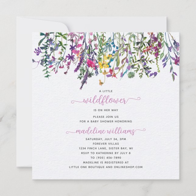 Invitación Little Wildflower En Su Camino A Baby Shower (Anverso)
