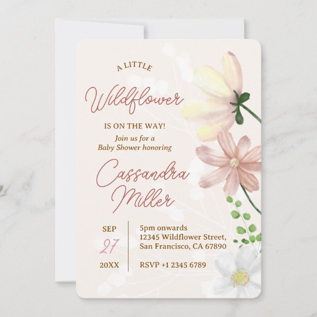 Invitación Little Wildflower Está En Camino De Baby Shower (Anverso)