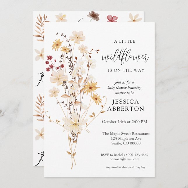Invitación Little Wildflower Flower Baby Shower (Anverso / Reverso)