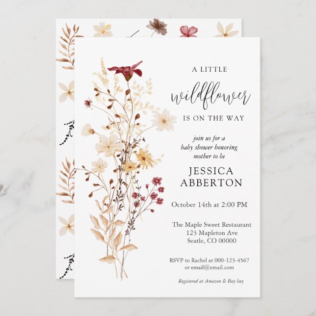 Invitación Little Wildflower Flower Baby Shower (Anverso / Reverso)
