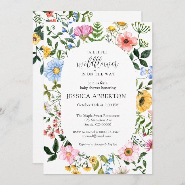 Invitación Little Wildflower Flower Baby Shower (Anverso / Reverso)