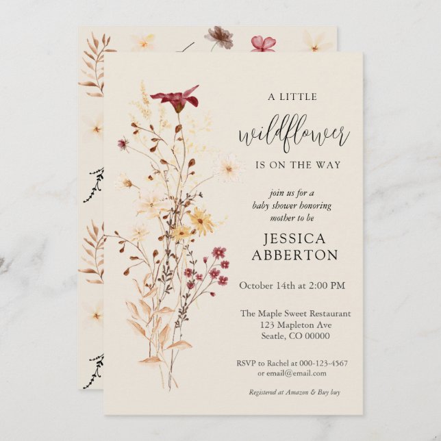 Invitación Little Wildflower Flower Baby Shower (Anverso / Reverso)