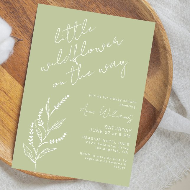 Invitación Little Wildflower Handdrawn Sage Green Baby Shower (Subido por el creador)