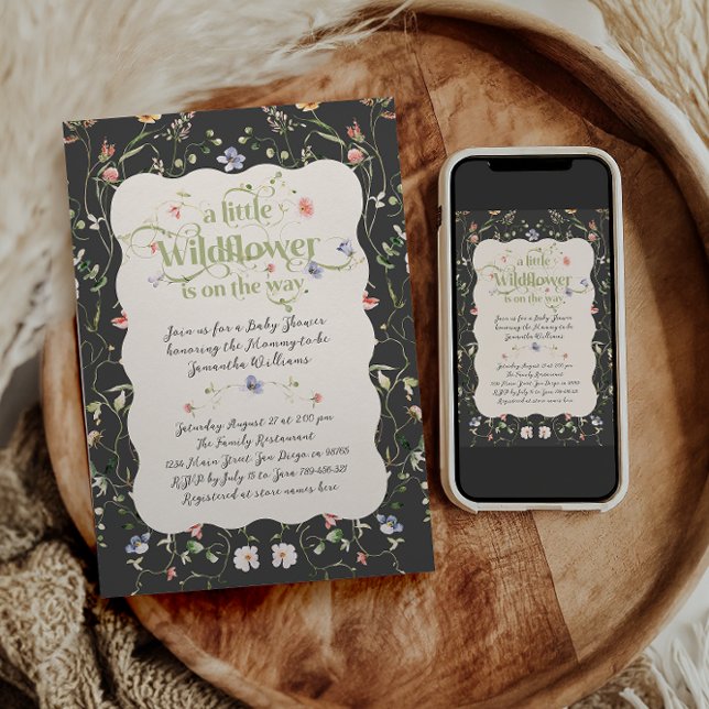 Invitación Little Wildflower Modern Dark Floral Baby Shower (Subido por el creador)
