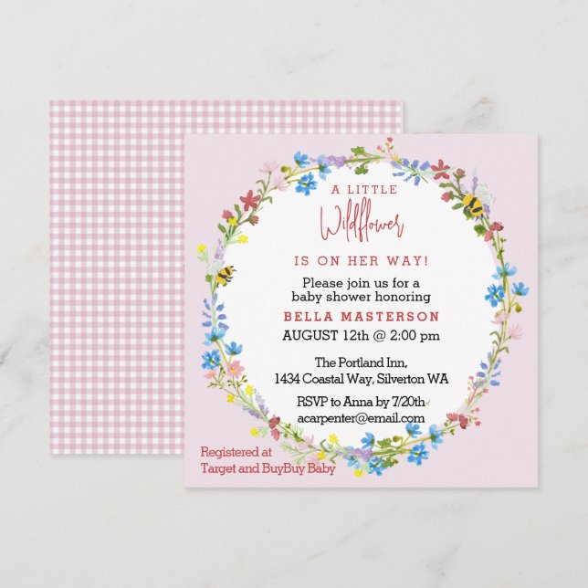 Invitación Little Wildflower On the Way Baby Shower (Plaza) (Anverso / Reverso)
