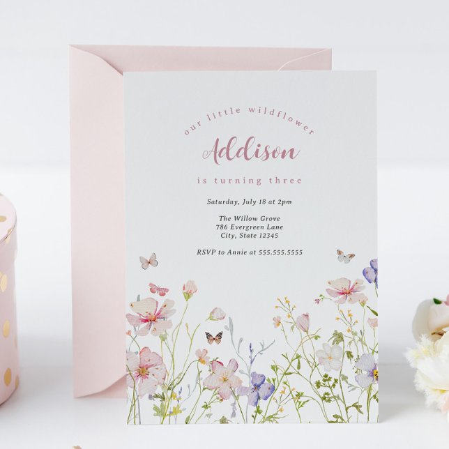 Invitación Little Wildflower Pink Floral Birday (Subido por el creador)