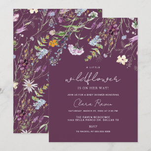 Invitación Little Wildflower Plum Purple Floral Baby Shower