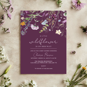 Invitación Little Wildflower Plum Purple Floral Baby Shower