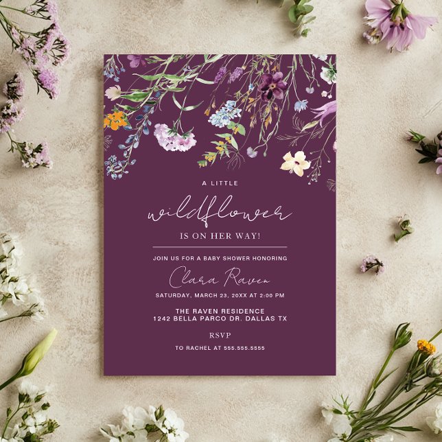Invitación Little Wildflower Plum Purple Floral Baby Shower (Subido por el creador)