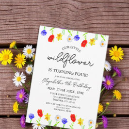 Invitación Little Wildflower por cuarto cumpleaños