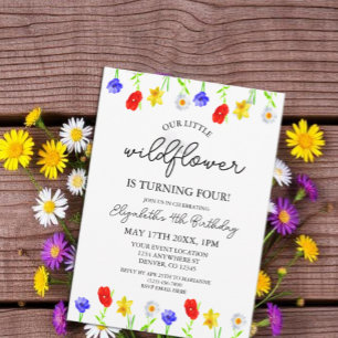 Invitación Little Wildflower por cuarto cumpleaños