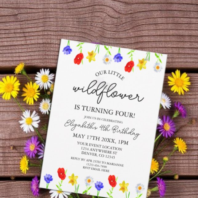 Invitación Little Wildflower por cuarto cumpleaños (Subido por el creador)