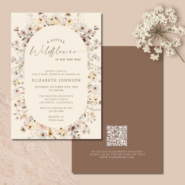 Invitación Little Wildflower Rustic QR Code Baby Shower  (Subido por el creador)