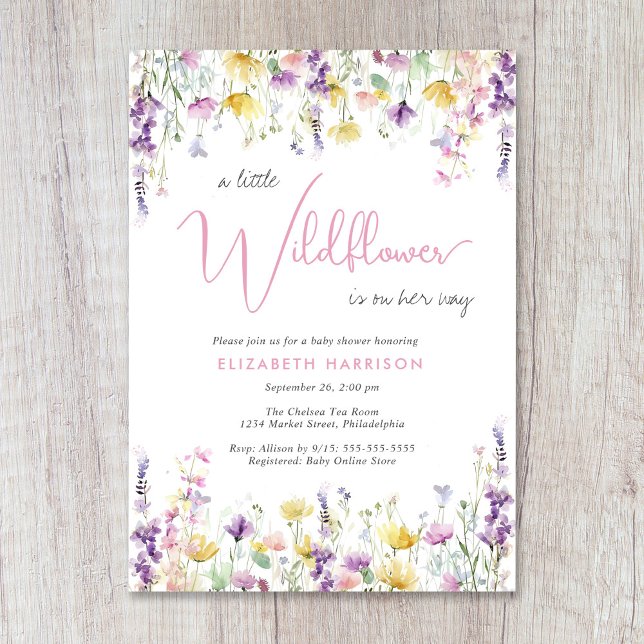 Invitación Little Wildflower Watercolor Baby Girl Shower (Little Wildflower Watercolor Baby Girl Shower Invitation)