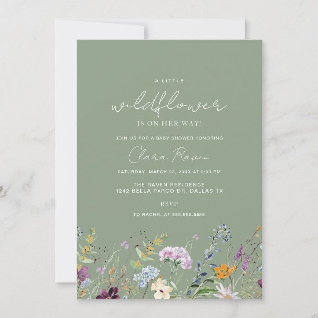 Invitación Little Wilflower Sage Flower Baby Shower (Anverso)