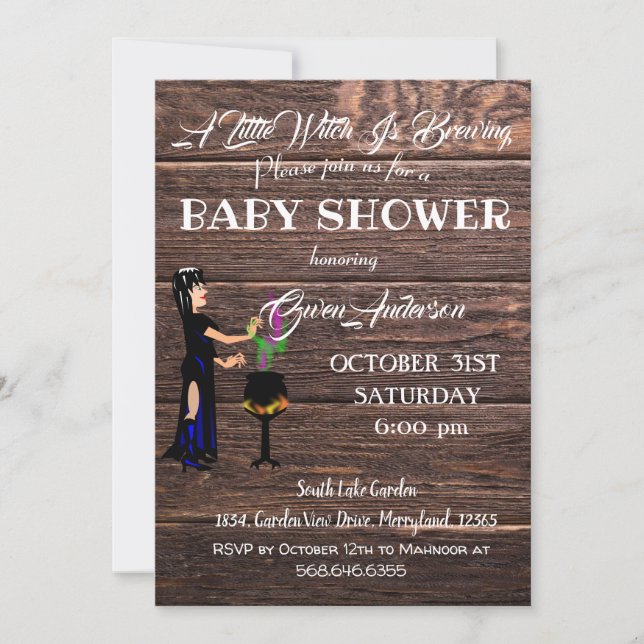 Invitación Little Witch Baby Shower Rustic Wooden Brown (Anverso)