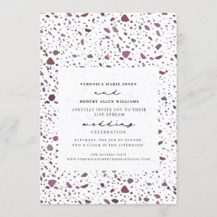 Invitación Live Stream Boda Purple Cassis Terrazzo