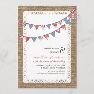 Invitación Live Stream Boda virtual Lace Burlap Bunting