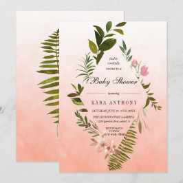Invitación Living Coral Ombre Forest Fern Baby Shower