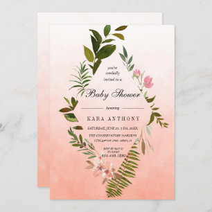Invitación Living Coral Ombre Forest Fern Baby Shower