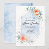 Living Coral y Dusty Blue Floral Baby Shower