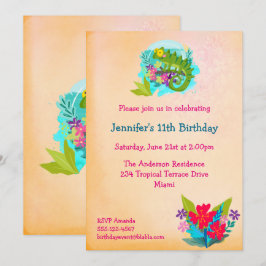 Invitación Lizard tropical con flores invitada de cumpleaños 