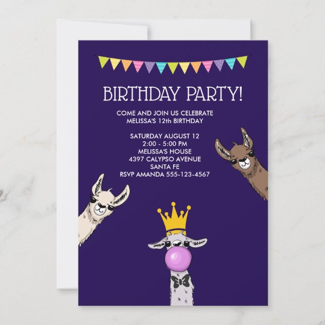 Invitación Llama 3 cuta enfrenta fiesta de cumpleaños de Ilus (Anverso)