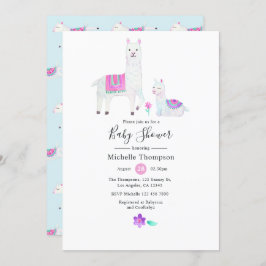 Invitación Llama a acuarela cuta tema Baby Shower