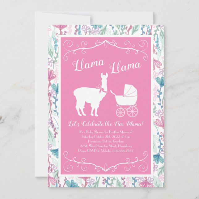 Invitación Llama a Chica rosado de corte de Baby Shower (Anverso)